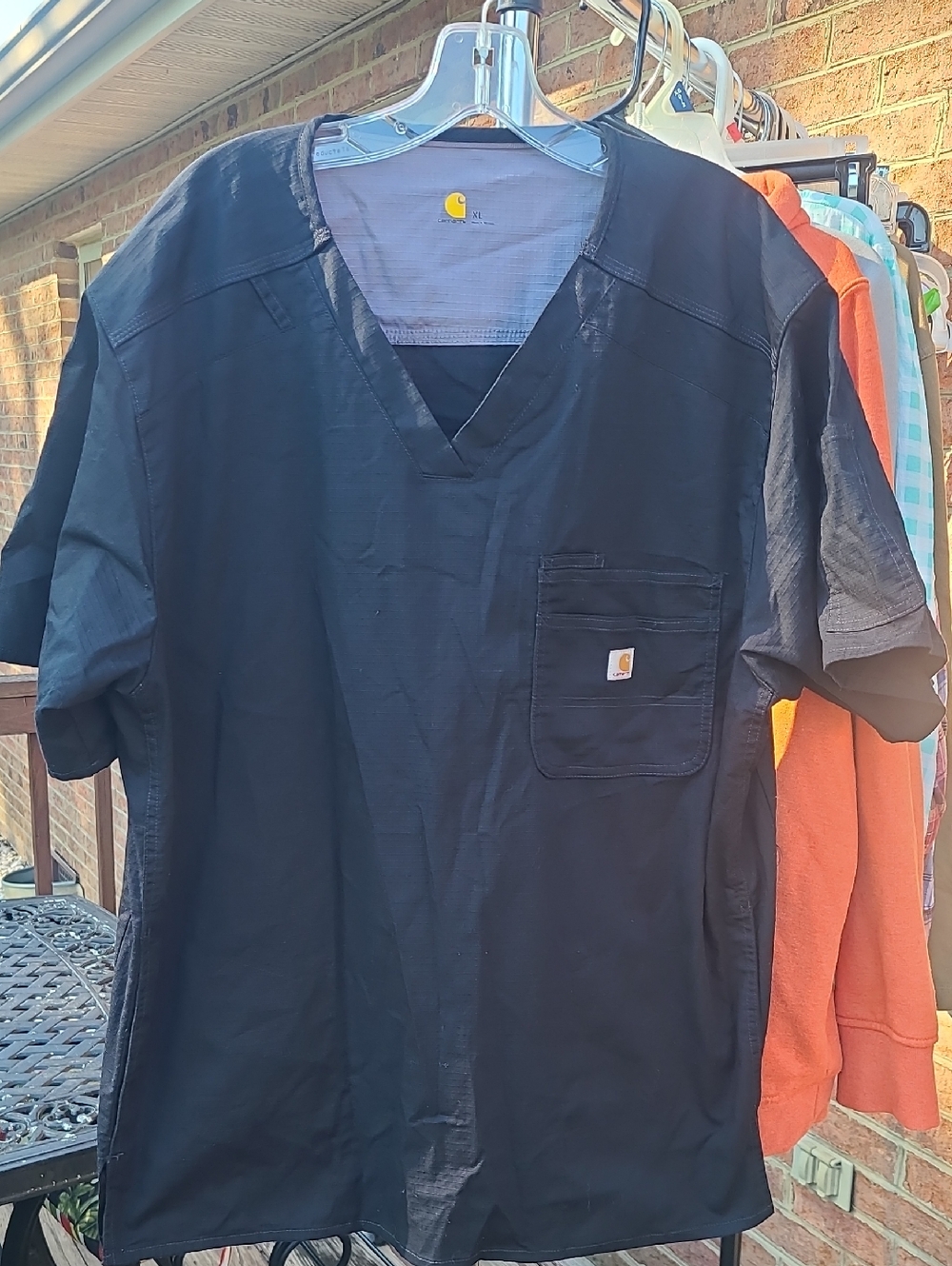 Carhartt Black V-Neck Utility Pocket Work Scrub Top Sz XL